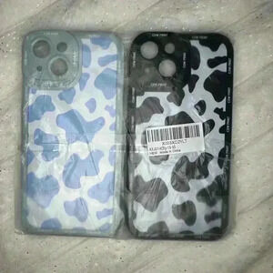 2 Pack Cases for Apple iPhone13,14,15-6.1inch, Blue,black,Cow Print Silicone NEW